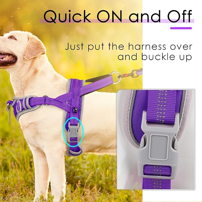ADVENTUREMORE XXL Dog Harness for Large Dogs, No Pull Sport Halter Harness, Reflective Breathable Dog Vest with Easy Control Handle, Escape Proof, Training Walking, Purple
