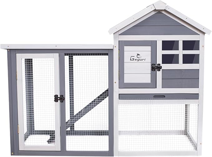 GEGURI Large Rabbit Hutch Indoor Outdoor Chicken Coop Wooden Bunny Cage with Waterproof Roof (48''L x 24''W x 36''H Grey)