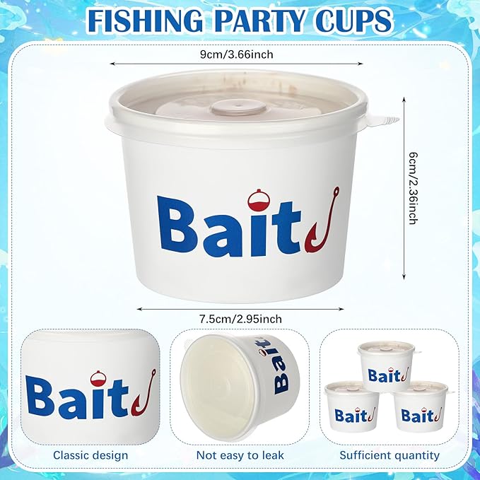 50 Pcs Fishing Party Favors 8/9 oz Bait Cups with Lids Disposable Bulk Plastic Bait Cups for Water Wine Coffee Cake Fishing Birthday Baby Shower Favors Decor (White,8 oz)