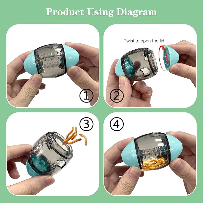 ALI2 Lizard Feeder Toys Bearded Dragon Enrichment Reptile Interactive Rugby Shape Toy for Bearded Dragon, Lizard, Gecko and Small Animals