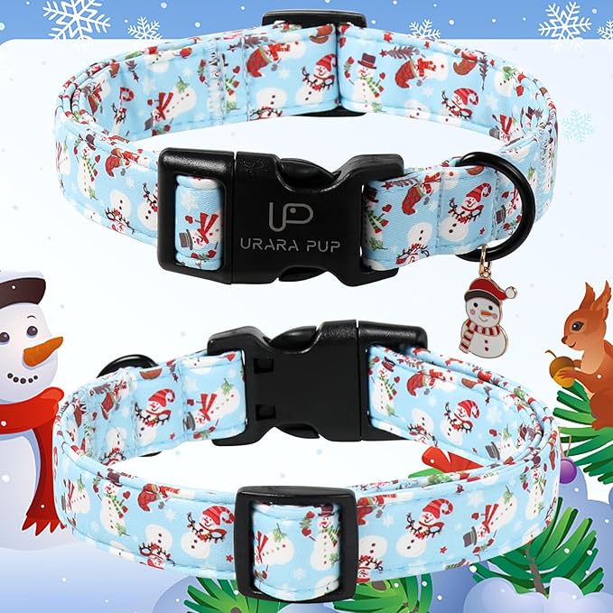 Christmas Snowman Dog Collar - Xmas Dog Collars with Cute Snowman Patterns - Soft, Adjustable, Ideal for Winter Holidays M