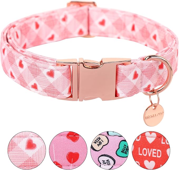 Valentine's Dog Collar,Pink Heart Dog Collar for Small Medium Large Girl Boy Dogs or Cats, Wedding Dog Collar Match Dog Leash, Pet Collar with Metal Buckle, XS