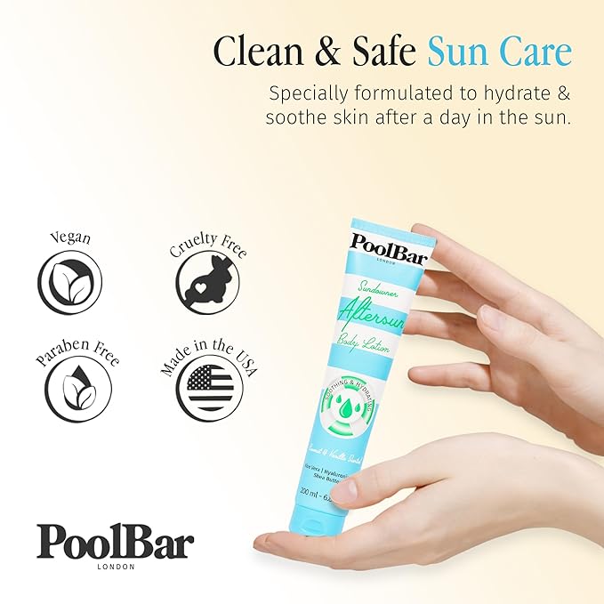 PoolBar Sundowner Aftersun Body Lotion for Women and Men Skin Care, Hydration and Soothing Relief Coconut & Vanilla Scent Sun Care, Enriched with Hyaluronic Acid, Shea Butter, and Aloe Vera, 200ml