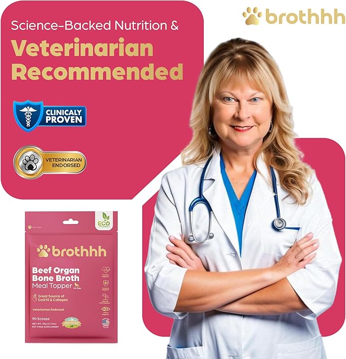 Beef Organ Bone Broth Meal Topper for Dogs - 100% Grass Fed, Veterinarian Approved, Non-GMO, Supports Joint Health, Heart Health, Vision, and Vitality - Made in The USA by Brothhh - Powder Supplement