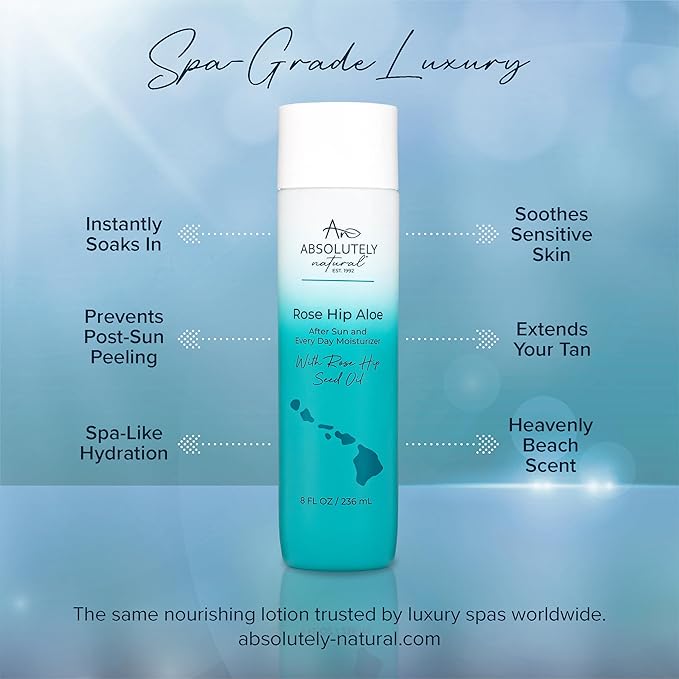 Absolutely Natural After Sun Lotion & Moisturizer with Aloe Vera, Rose Hip Oils, & Vitamin E | Helps Prevent Anti-Aging & Sunburn Relief - 8 Fl Oz