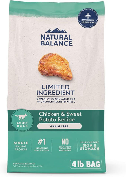 Natural Balance Limited Ingredient Adult Grain-Free Dry Dog Food, Chicken & Sweet Potato Recipe, 4 Pound (Pack of 1)