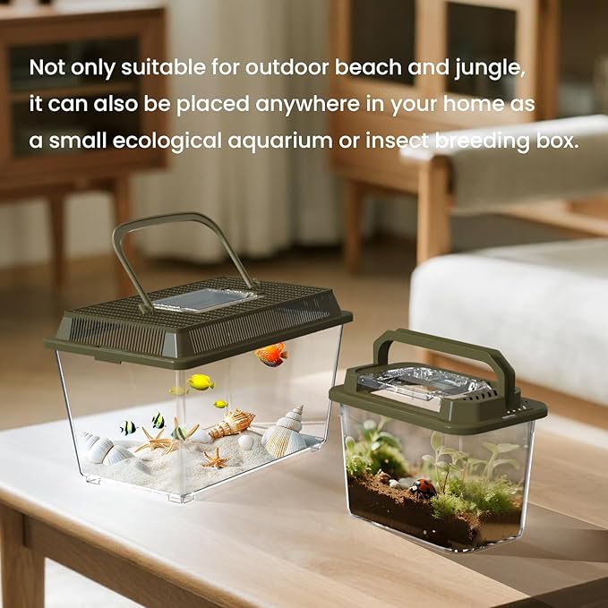 4Pcs Fish Tank Mini Aquarium with Ventilated Lids,Beach Vacation Essentials for Kids,Portable Fish Transport Container,Plastic Clear Fish Bucket (M)