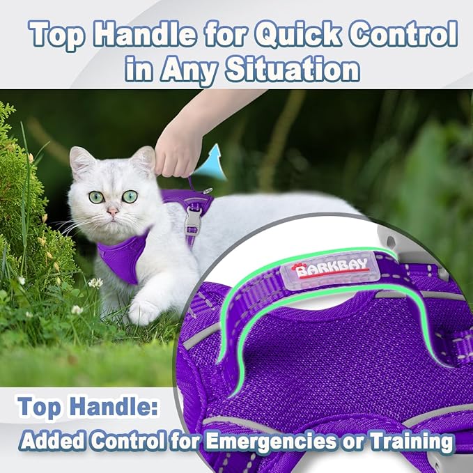 Cat Harness and Leash Set Escape Proof for Kitten Walking, Soft Adjustable Top Handle Vest Harnesses for Cats, Easy Control Breathable Reflective Small Medium Large, Purple, XXS