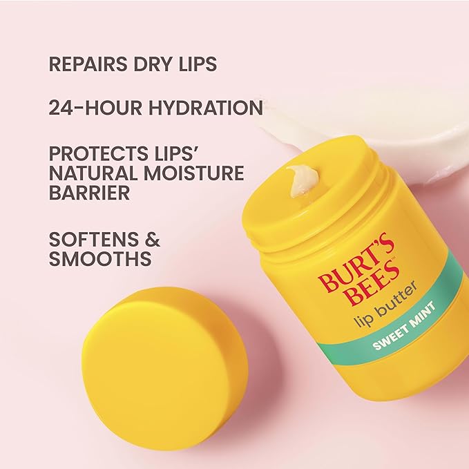 Burt's Bees Sweet Mint Lip Butter, Repairs Dry Lips, 24 Hour Hydration, Locks in Moisture, Includes Shea and Mango Butters, Antioxidant Rich Vitamin E, Convenient Twist Up Dispenser, 0.5 Oz.