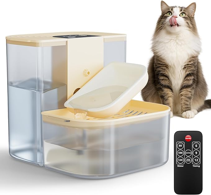 Smart Pet Fountain, 4.5L Large Capacity with 4800mah Rechargeable, Dumping Cat & Dog Water Dispenser, Ceramic Heating at 28 ℃, Automatic Wastewater Separation for Cats & Dogs, with Remote Control