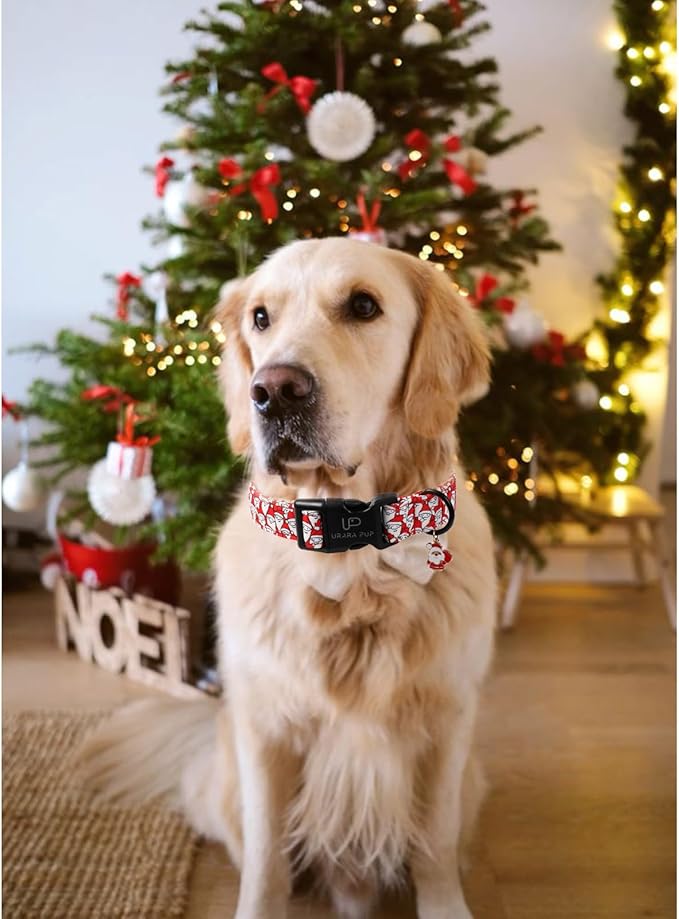 Christmas Santa Pattern Dog Collar - Adjustable and Durable Xmas Pet Accessory for Festive - Cute Santa Claus Dog Collars for Girl Boy Dogs XL