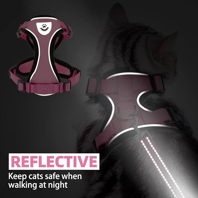 PUPTECK Cat Harness and Leash Set Escape Proof Reflective Cat Walking Harness Adjustable Soft Breathable Mesh Vest for Small Pets, Light Pink, XS