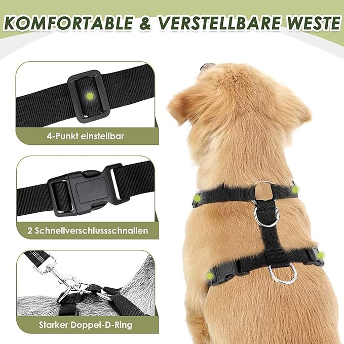 Lukovee Dog Seat Belt - Adjustable Dog Car Harness for Large, Medium & Small Dogs, Soft Padded & Breathable Mesh Dog Seatbelt with Car Vehicle Connector Strap (Blue Double Clip, Medium)
