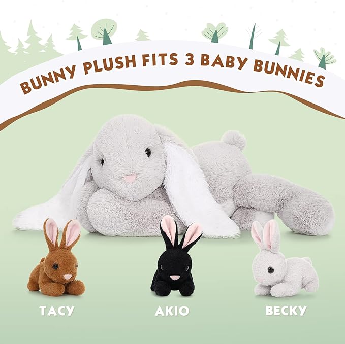 4 Pcs Bunny Stuffed Animal - Large Stuffed Rabbit Plush Toys for Kids - Cuddly Mommy Bunny Surprise with 3 Small Bunnies