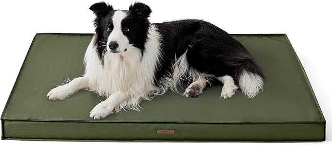 LE SURE Outdoor Waterproof Dog Crate Bed Large Sized Dog, Orthopedic Egg Crate Foam Pet Bed with Oxford Fabric Surface and Removable Washable Cover, Pet Mat 35''x22'', Green