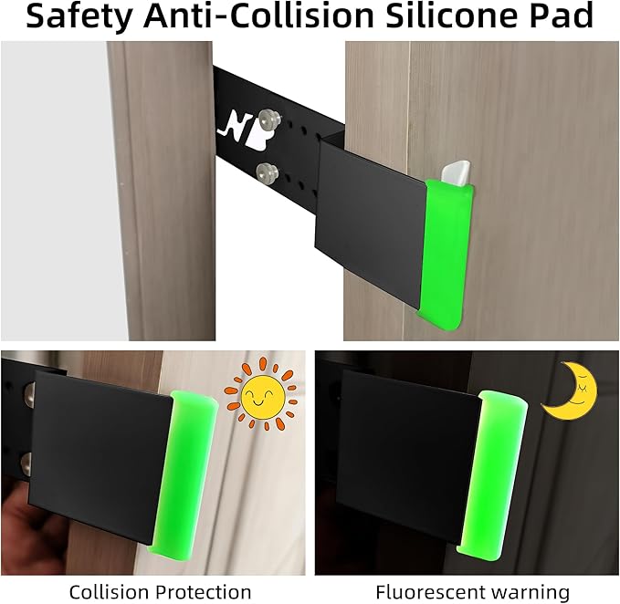 Cat Door Latch, Door Prop for Cats Keep Dogs Out of Cat Feeding Station & Litter Box, Cat Door Stopper with Silicone Anti-Collision Pad, Pet Door Interior Door Alternative, Steel Black