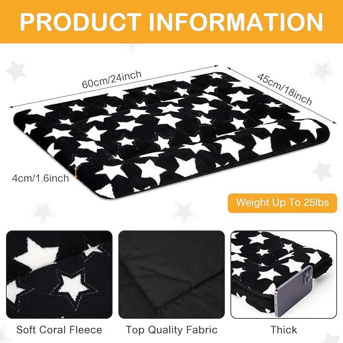 VitalCozy 4 Pcs Winter Dog Crate Pads, Ultra Soft Warm Washable Dog Cat Bed Mat for Pet Crate Comfortable Replaceable Reversible Kennel Pad for Small, Medium, Large Dogs(18 x 24 x 1.6 Inch,Black)
