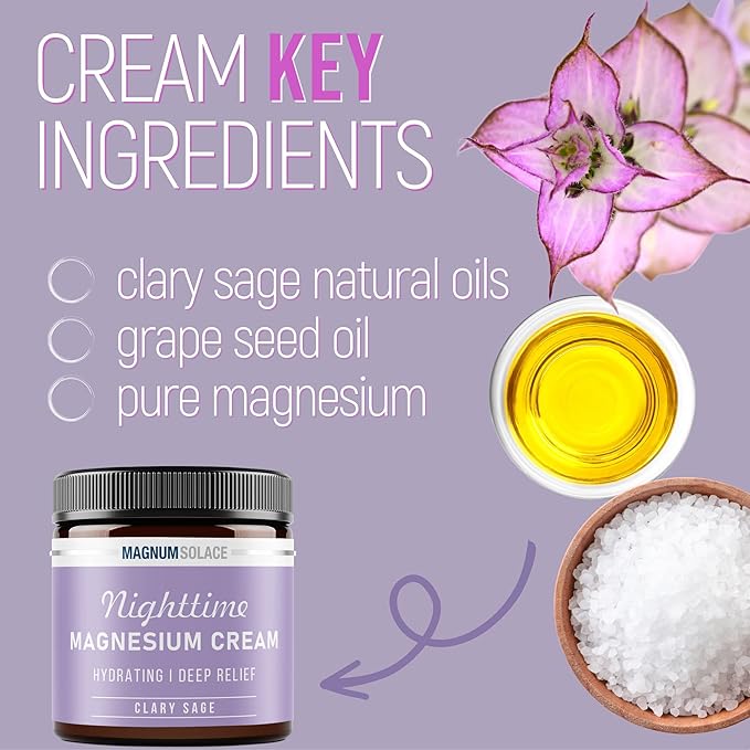 Nighttime Magnesium Cream (Clary Sage) and Stretch Mark Oil (Cocoa) - 2 Pack Bundle
