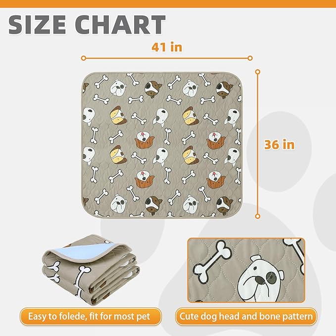 KOOLTAIL Washable Pee Pads for Dogs, 2 Packs Super Absorbent Leakproof & Non-Slip Dog Pee Pad Extra Large, Reusable Puppy Training Pads Waterproof, Pet Mat Rug for Whelping,Floor,Crate,Cats, 36"x41"