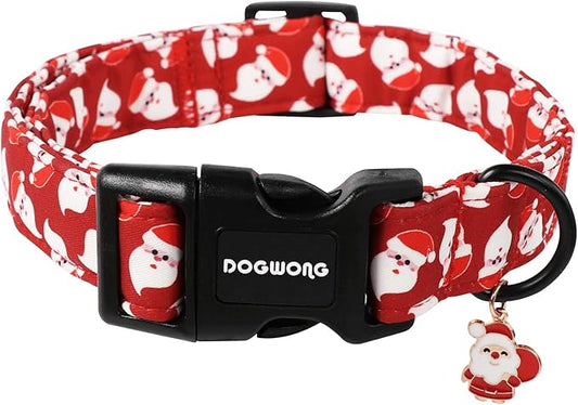 DOGWONG Christmas Red Santa Dog Collar- Cute Santa Claus Christmas Dog Collars Adjustable Designer Christmas Dog Collars for Small Medium Large Dogs XL