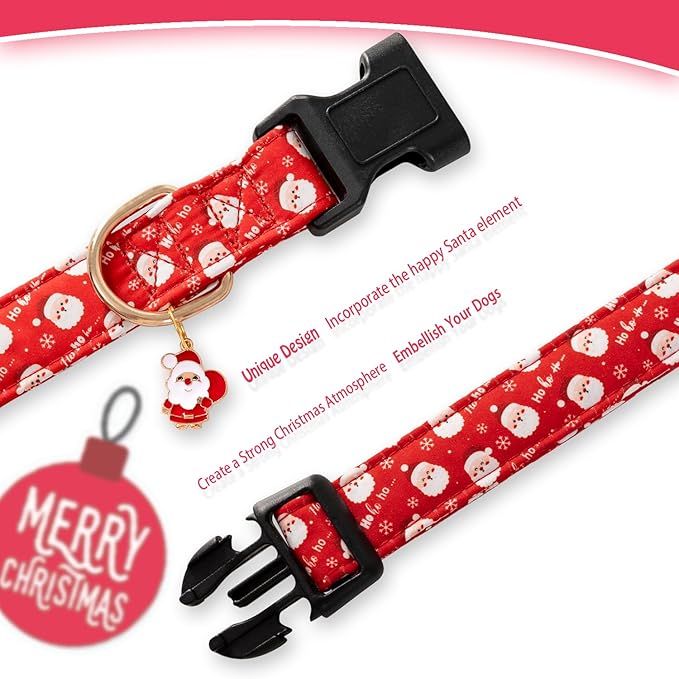 Red Christmas Dog Collar for Small Medium Large Dogs - Special Design Cute Santa Claus Collar for Girl Boy Puppies - Soft Adjustable for Male Female Dogs M