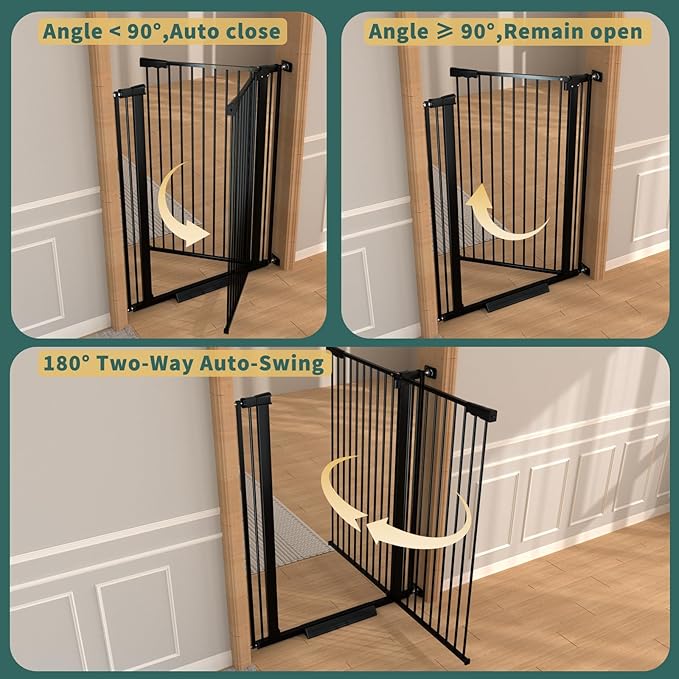 40.55" Tall 1.37" Ultra Narrow Spacing Dogs Pets Baby Gate for Doorway Safety Proof Indoor 69.48-77.36" Extra Wide Puppy Pressure Mounted No Drill Walk Through Black Metal Hallway
