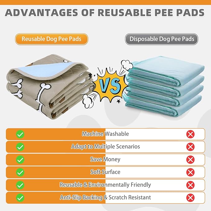 KOOLTAIL Washable Pee Pads for Dogs, 2 Packs Super Absorbent Leakproof & Non-Slip Dog Pee Pad Extra Large, Reusable Puppy Training Pads Waterproof, Pet Mat Rug for Whelping,Floor,Crate,Cats, 36"x41"