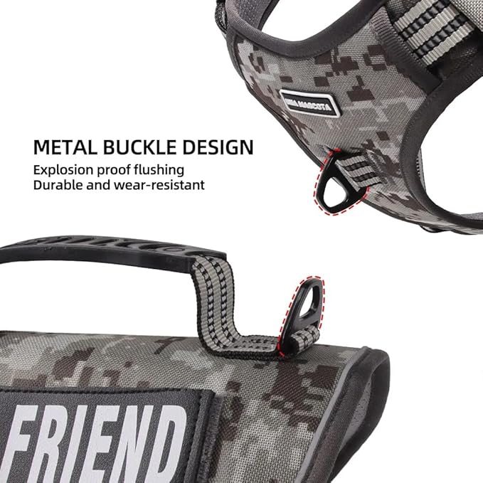 Tactical Dog Harness with Leash for Large Dogs, No Pull Adjustable Dog Harness, Reflective K9 Working Pet Vest for Walking, Training (Camouflage Grey, XL)