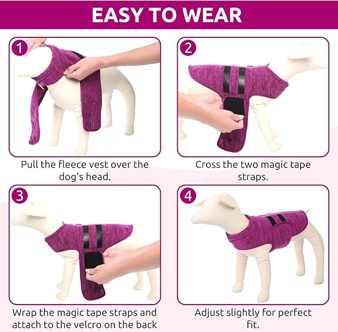 Queenmore Medium Dog Sweaters, Soft Fleece Vest Pullover Dog Jacket with Leash Hole, Warm Winter Dogs Clothes Cold Weather Doggy Dachshund Sweater for Medium Dogs Cats Boy or Girl (Cationic Berry,M)
