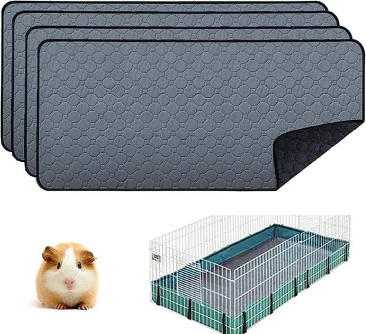 4 Pack Guinea Pig Cage Liners - Washable Guinea Pig Pee Pads, Waterproof Reusable & Anti Slip Guinea Pig Bedding Fast and Super Absorbent Pee Pad for Small Animals Rabbit Hamster Rat
