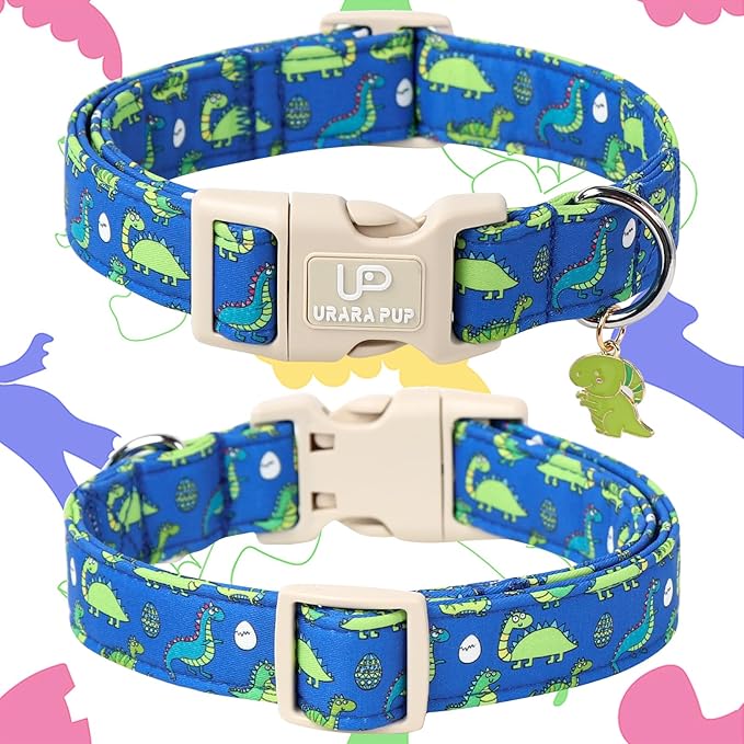 Summer Dog Collar-Dinosaur Dog Collars with Dino Eggs-Blue Summer Pet Dollar-Soft, Adjustable & Stylish for Small/Medium Dogs