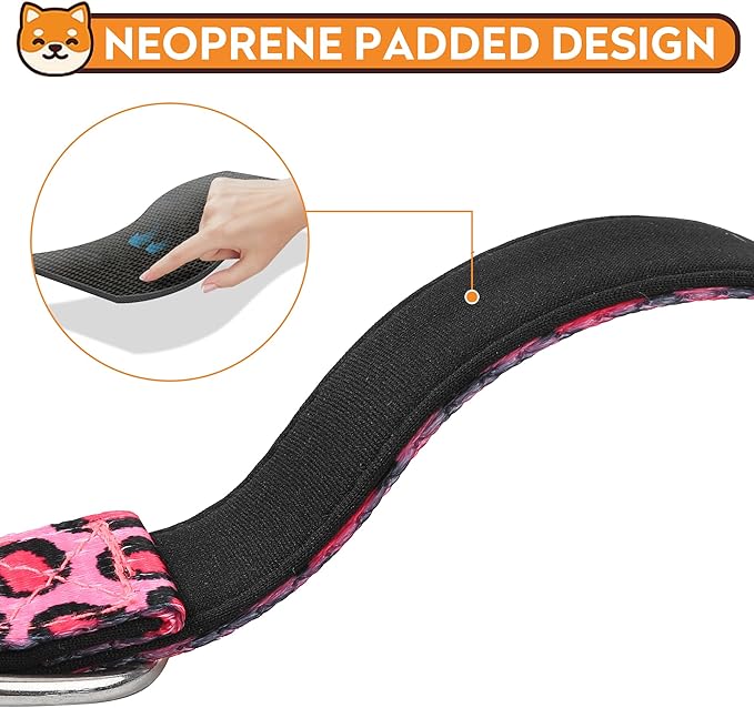 Reflective Dog Collar, Adjustable Soft Neoprene Padded Nylon Pet Collars with Buckle for Puppy and Small Dogs, Cats, Leopard Pink,S