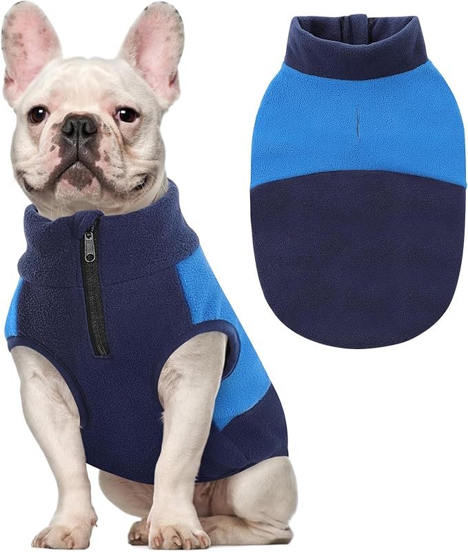 Queenmore Dog Fleece Sweater, Medium Dog Sweater, Fleece Dog Vest Jacket, Pet Sweatshirt Winter Clothes for Dogs Boy Or Girl Large Medium Small Size Navy/Blue,M