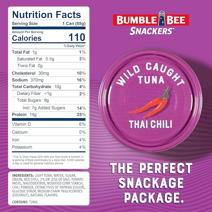 Bumble Bee Seasoned Tuna On The Go Bundle - Lemon & Pepper and Spicy Thai Chili - (2) Ready to Eat 2.5 oz Packets and (2) Snack Sized 3 oz Cans