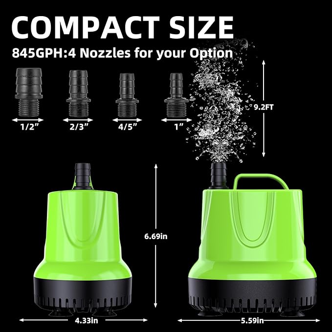FREESEA Fountain Submersible Water Pump: 845 GPH 60W Small Sump Pump for Outdoor Pond Hydroponic Statuary Waterfall Aquarium Fish Tank