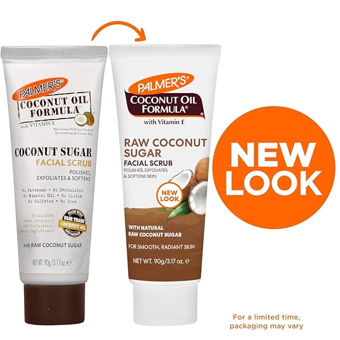 Palmer's Coconut Oil Formula Coconut Sugar Facial Scrub Exfoliator, Face Scrub to Gently Exfoliate Away Dirt and Dead Skin Cells with Chamomile to Soften & Calm, 3.17 Ounces (Pack of 3)