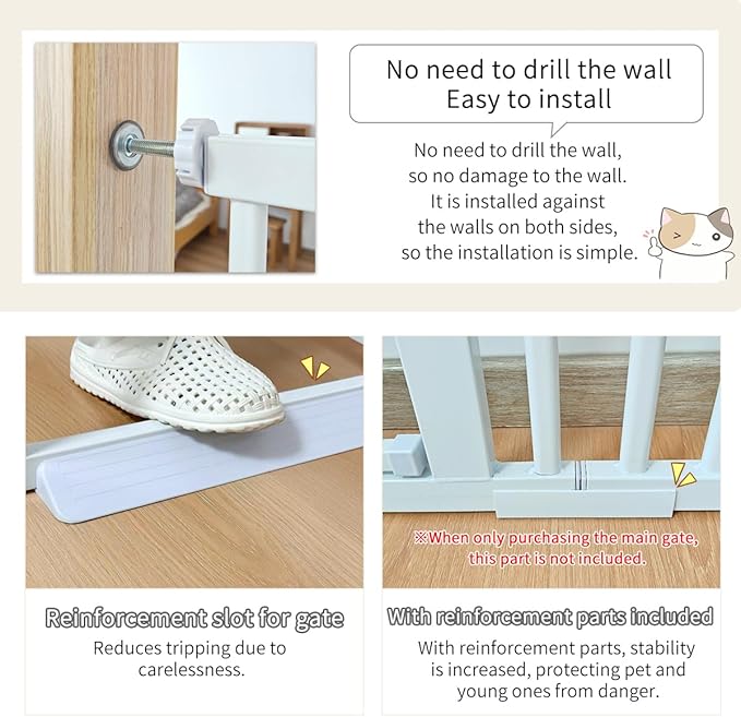 Lumizone Extra Tall Cat Gate 55.12" High Pressure Mounted Extra Wide 2025 New (17 Sizes) 1.37" Gap No Drilling Auto-Close One-Handed Operation Tall Pet Gate for Dogs(White, 55.12" H x 59.45"-63.38" W)