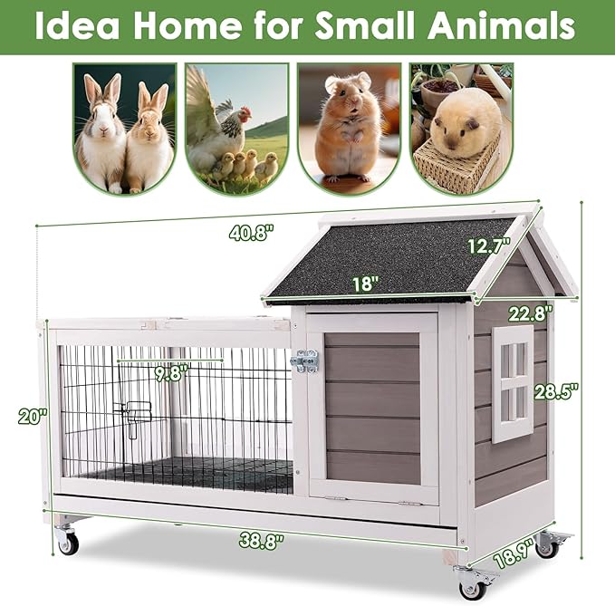 Rabbit Hutch Indoor Bunny Cage Outdoor House with Urine Guards and Tray for Small Animals Guinea Pigs