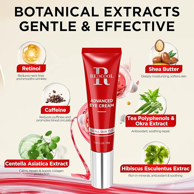 Retinol Eye Cream for Dark Circles, Anti-Aging Eye Cream with Hyaluronic Acid & Caffeine, Reduces Wrinkles, Puffiness & Fine Lines, Day and Night Use, 1.06 fl oz