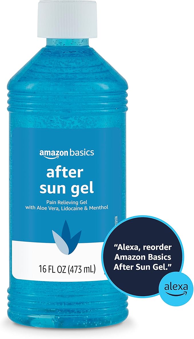 Amazon Brand - Solimo After Sun Gel with Aloe, Lidocaine and Menthol, Sunburn Relief, Cooling and Soothing for Skin, 16 Fluid Ounce (1 Pack)