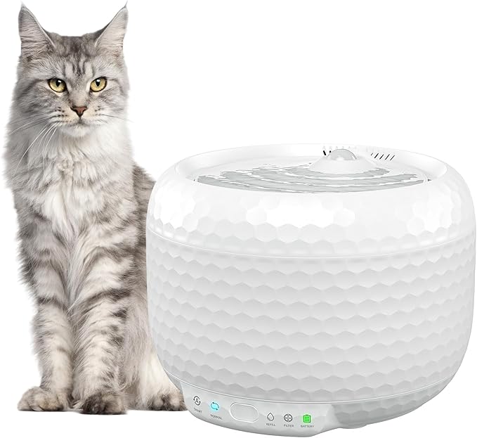 Cordless Cat Water Fountain with 5200mAh Battery, 1.8L/62oz Wireless Pet Fountain for Cats and Small Dogs, Ultra-Quiet Pump with 2 Flow Modes, White (ABS)