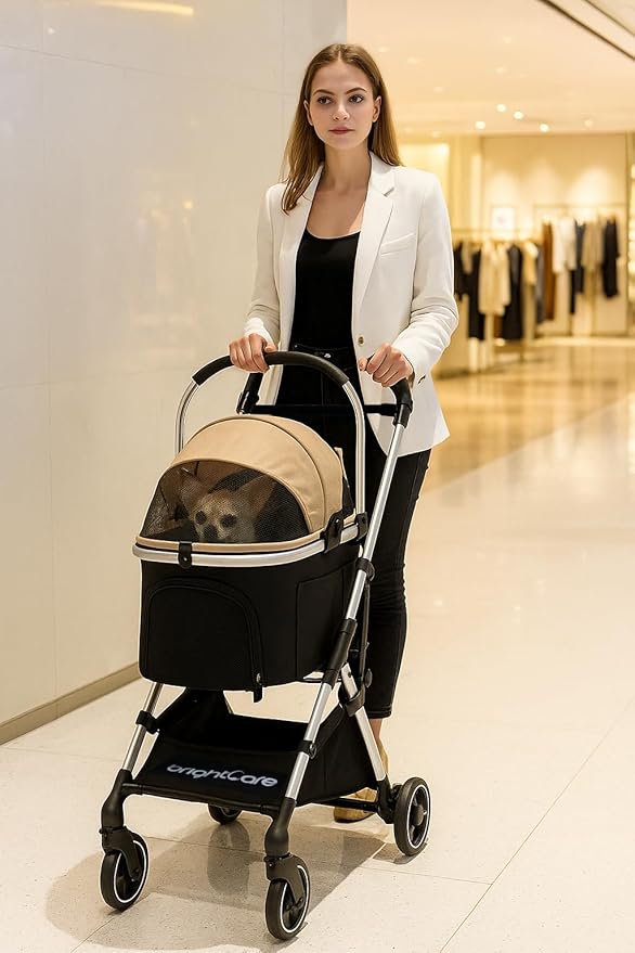 3-in-1 Small Pet Stroller for Small Dogs & Cats Under 20 lb with Detachable Carrier, Converts to Car Seat, Ultra-Lightweight only 11lb, One-Hand Fold