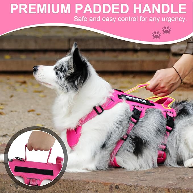 Escape Proof Dog Harness for Large Medium Sized Dogs Six Point Adjustable, Service Dog Vest Harness and Leash Set, No Pull Dogs Harnesses with Handle, XL Dog Harnesses for Walking(Pink, XL)