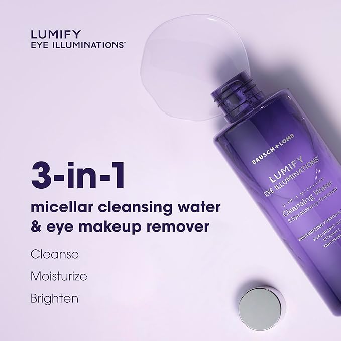 LUMIFY Eye Illuminations Cleansing Water&Eye Makeup Remover,3-in-1 Micellar Water Contains Hyaluronic Acid,Vitamin C&Niacinamide,Hypoallergenic,Removes Waterproof Makeup,5.4 Oz (160 mL),(Pack of 2)