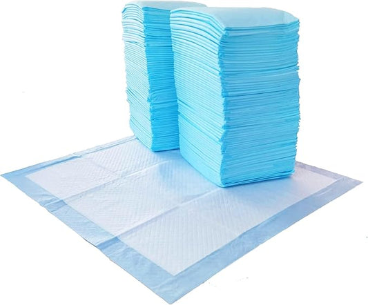 Amazon Basics Scented Dog and Puppy Pee Pads, 5-Layer Leak-Proof Super Absorbent, Quick-Dry Surface, Potty Training, Regular (22x22"), 100 Count, Blue & White