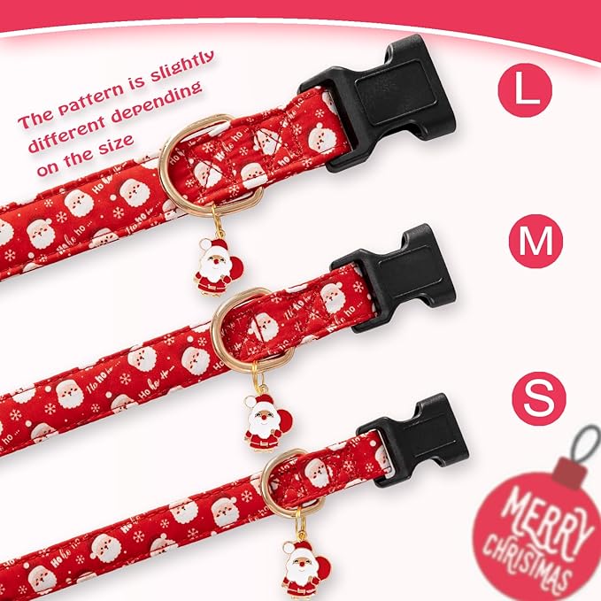 Red Christmas Dog Collar for Small Medium Large Dogs - Special Design Cute Santa Claus Collar for Girl Boy Puppies - Soft Adjustable for Male Female Dogs M