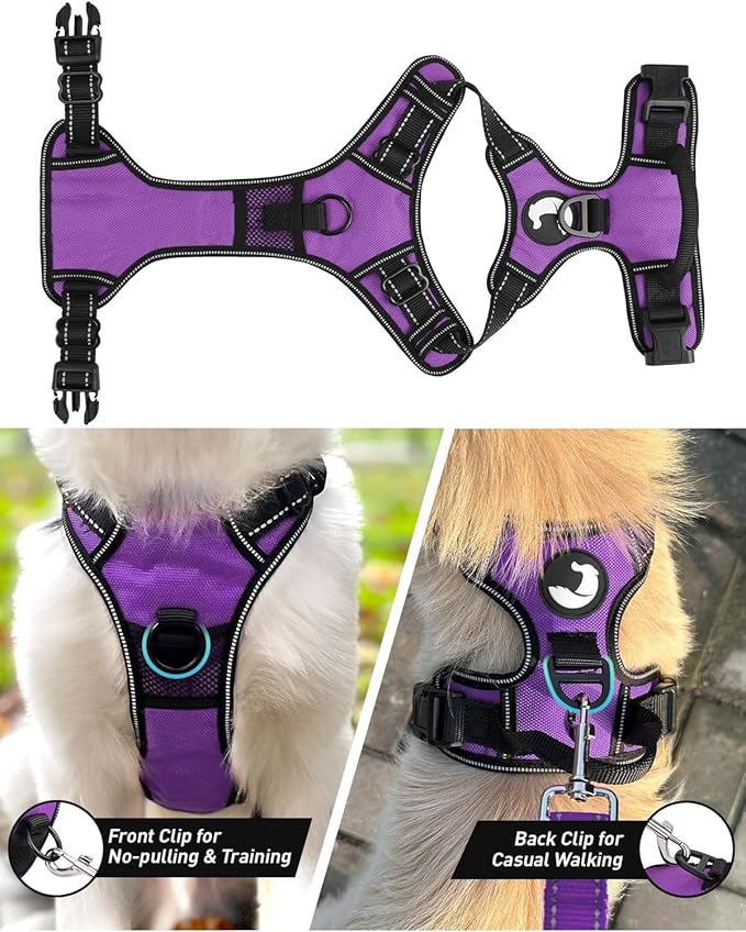 Joytale No Pull Dog Harness for Large Dogs, Reflective Pet Vest with Front Clip, Adjustable Soft Padded Harnesses with Easy Control Handle for Training and Walking, Purple, L