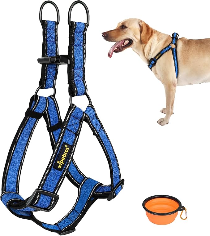 Dog Harness, No Pull, Reflective, Adjustable, Stops Pets from Pulling and Choking, Medium/Large, Blue, XL