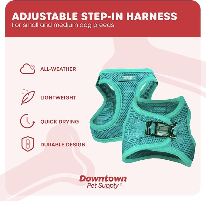Downtown Pet Supply Step in Dog Harness No Pull, XX-Large, Bermuda Blue - Adjustable Harness with Padded Mesh Fabric and Reflective Trim - Buckle Strap Harness for Dogs