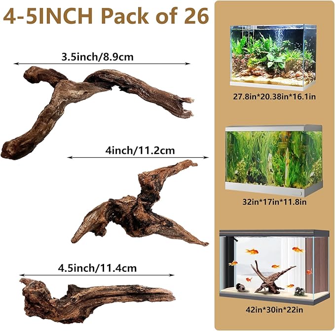 Tfwadmx Natural Small Coral Driftwood for Aquarium Decor 26 Pcs 4-5" Fish Tank Decorations Reptile Decor Assorted Driftwood Branch Reptile Tank Wood Decor